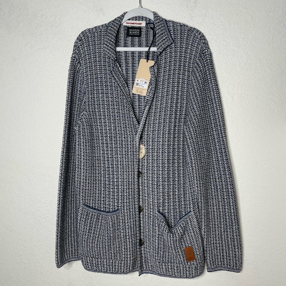 Scotch & Soda Amsterdam NWT Mens Knit Cardigan Size M Blue White Button Front - Picture 1 of 16